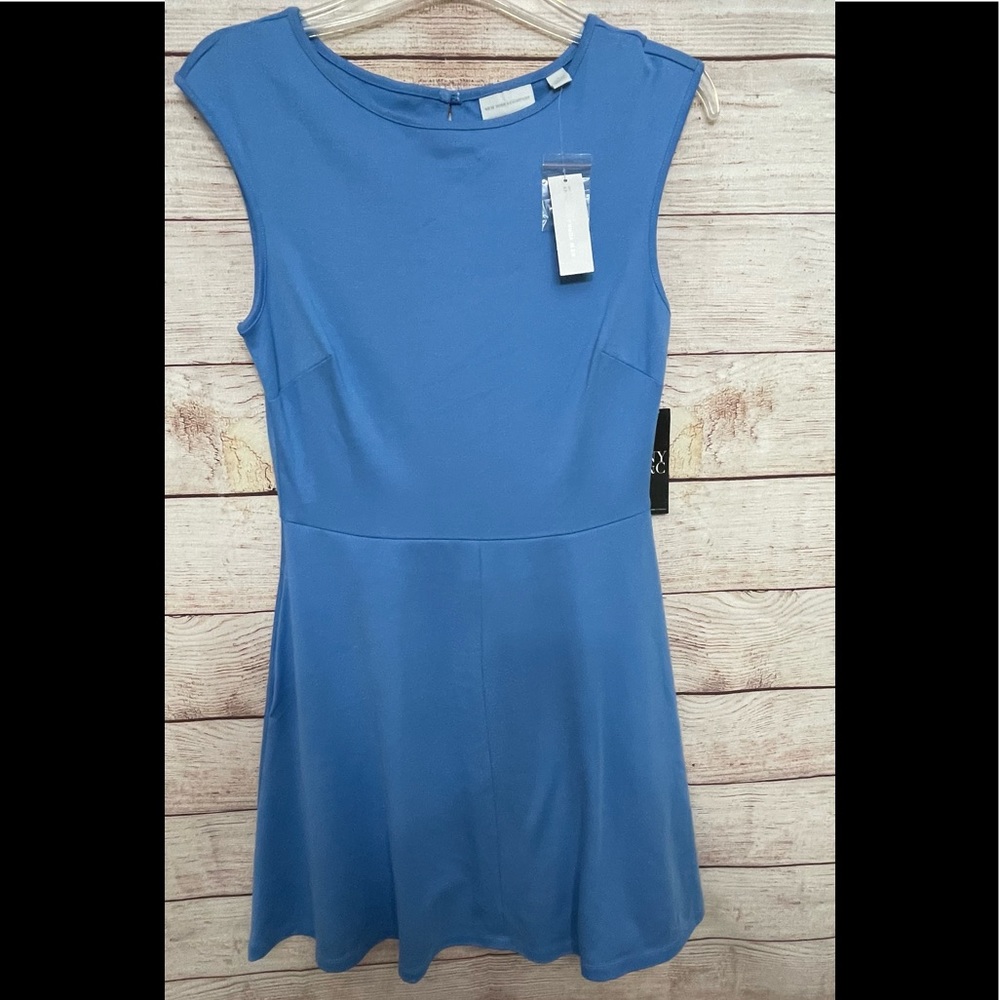 NWT New York & Co Light Blue Sleeveless Dress Pocketed Scoop Neck Small